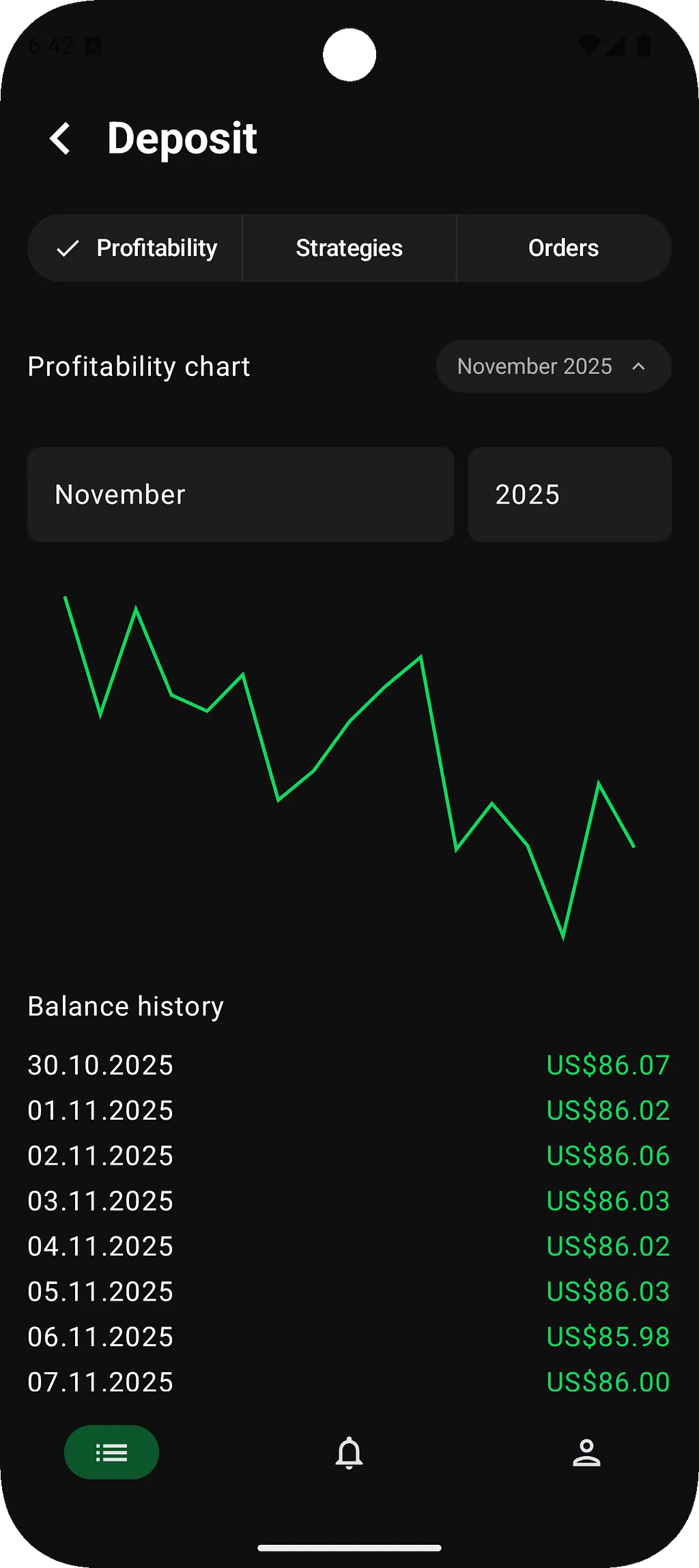 Winrate deposit screen on Android