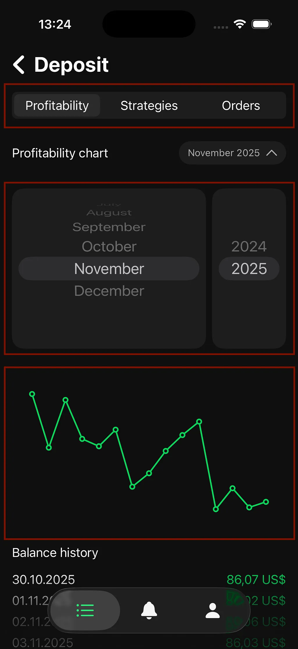 Winrate deposit screen on iOS
